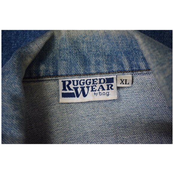 Vintage Rugged Wear Blue Denim Button Down Trucker Jacket Size XL - Picture 2 of 16